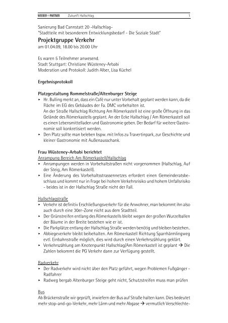 "Verkehr" - Protokoll vom 01.04.2009 (PDF) - Zukunft Hallschlag