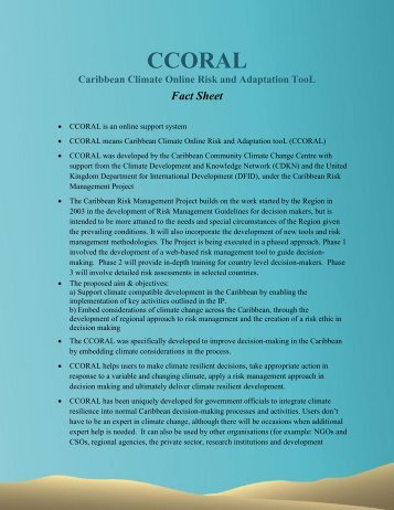 CCORAL Fact Sheet - CANARI