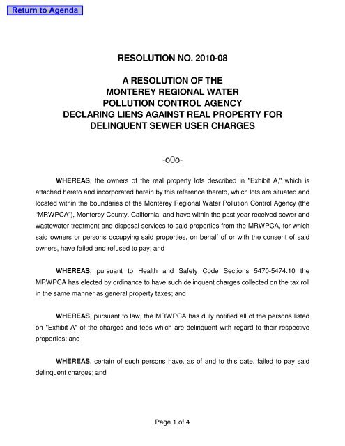 resolution no. 2010-08 a resolution of the - Monterey Regional ...