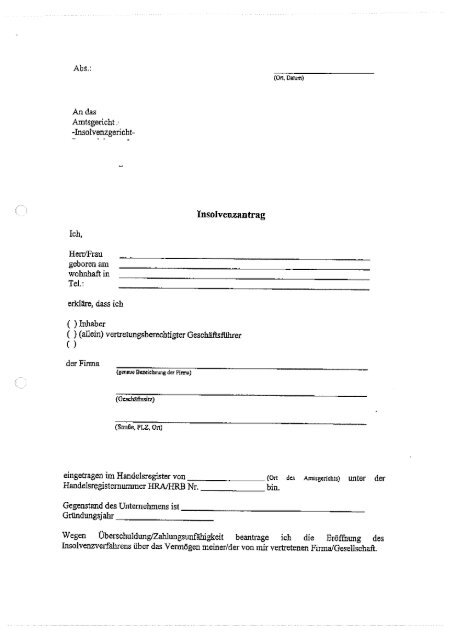 Formular Insolvenzantrag Rechthaber