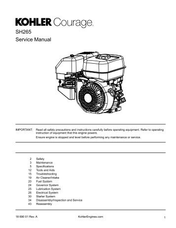 SH265 Service Manual - Kohler Engines