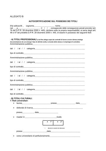 Autocertificazione dei titoli - Allegato B [file.pdf] - Regione Autonoma ...