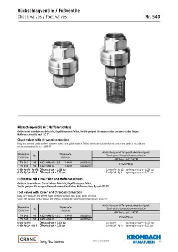 RÃƒÂ¼ckschlagarmaturen Typ 540 - Krombach