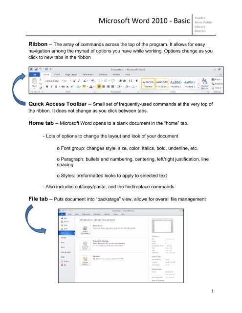 commands for word 2010