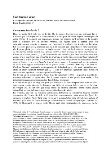 Une filiation vraie - Approche tissulaire de l'ostÃ©opathie