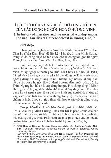 LỊCH SỬ DI CƯ VÀ NGHI LỄ THỜ - Kansai University Repository