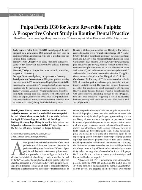 Pulpa Dentis D30 for Acute Reversible Pulpitis