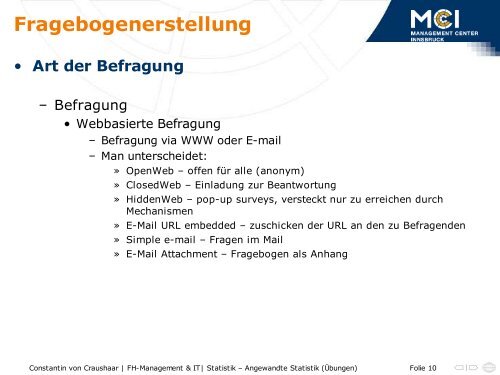 Fragebogenerstellung - Statistik