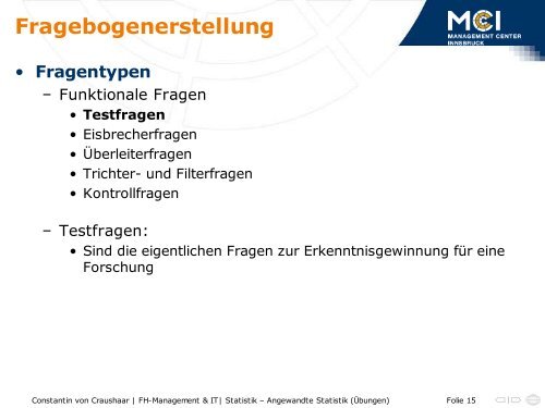 Fragebogenerstellung - Statistik