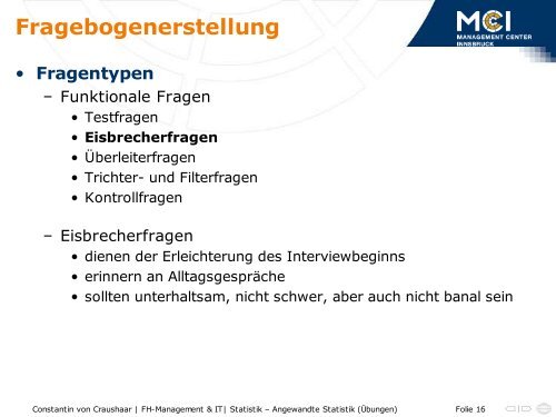 Fragebogenerstellung - Statistik