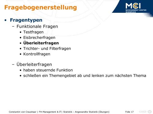 Fragebogenerstellung - Statistik