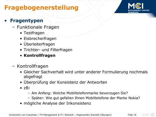 Fragebogenerstellung - Statistik