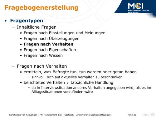 Fragebogenerstellung - Statistik