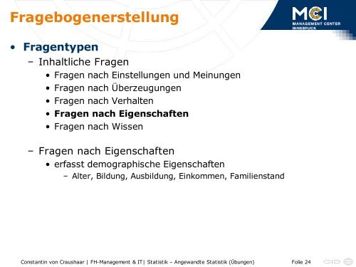 Fragebogenerstellung - Statistik