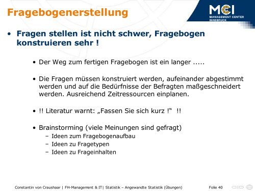 Fragebogenerstellung - Statistik