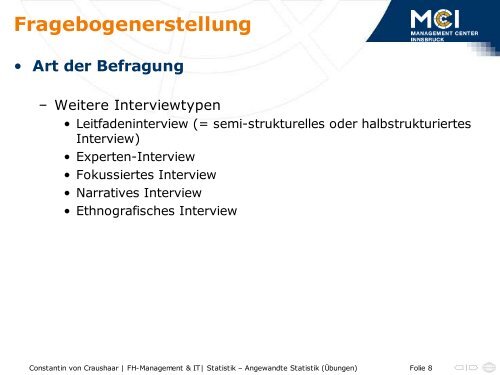 Fragebogenerstellung - Statistik