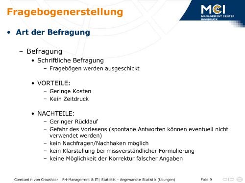 Fragebogenerstellung - Statistik