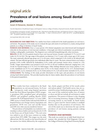 Prevalence of oral lesions among Saudi dental ... - BioMedSearch