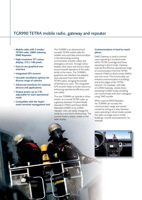 TGR990 TETRA mobile radio, gateway and ... - Entropia Network