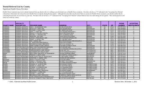 Dental Referral List By County Nc Department Of Health And