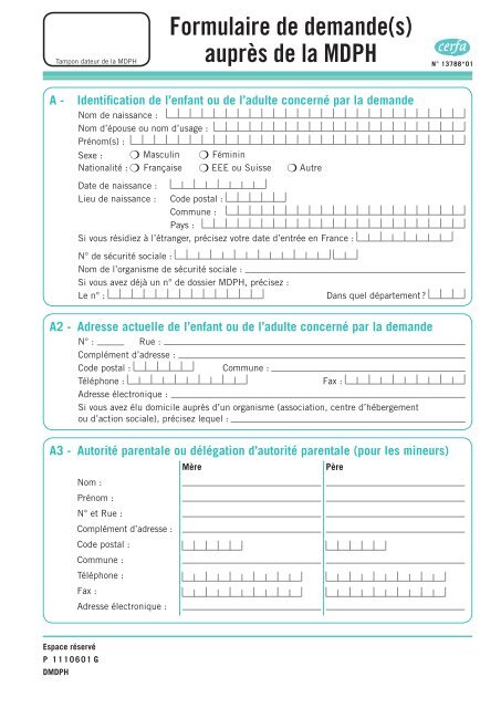 Formulaire de demande(s) auprès de la MDPH - Val d'Oise