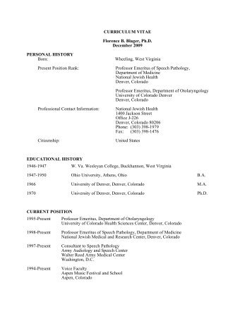 CURRICULUM VITAE Florence B. Blager, Ph.D. December 2009 ...