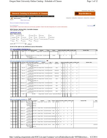 Page 1 of 12 Oregon State University Online Catalog - Schedule of ...