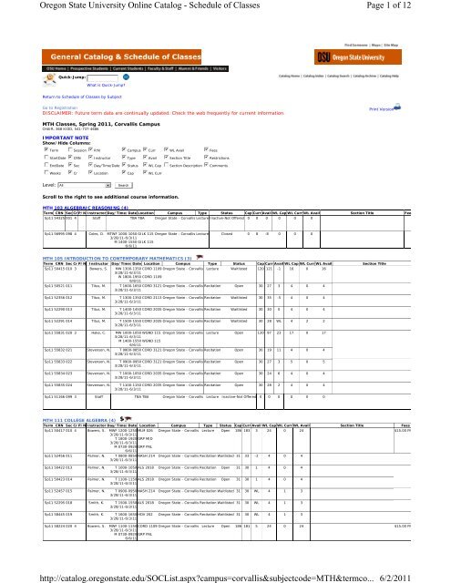 Page 1 of 12 Oregon State University Online Catalog - Schedule of ...