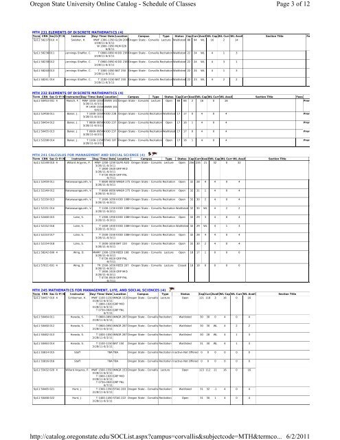 Page 1 of 12 Oregon State University Online Catalog - Schedule of ...