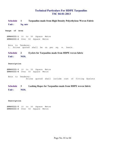 Technical Particulars For HDPE Tarpaulins TSC 04-01-2013 - csidc ...