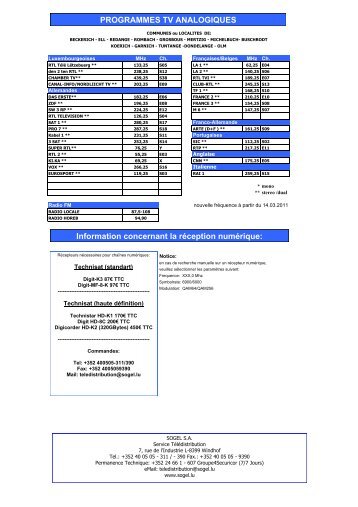 PROGRAMMES TV ANALOGIQUES Information ... - SOGEL