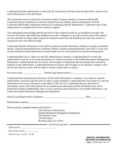 Download the Medical Information Release Authorization form