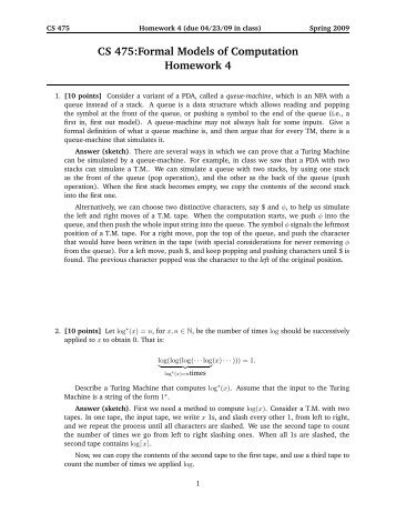 CS 475:Formal Models of Computation Homework 4