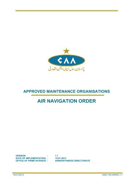 ANO-145-AWRG-1.1 dated 15-01-2013 - Civil Aviation Authority
