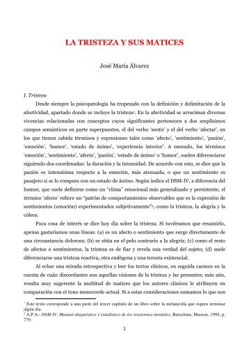 LA TRISTEZA Y SUS MATICES - Temas de Psicoanálisis