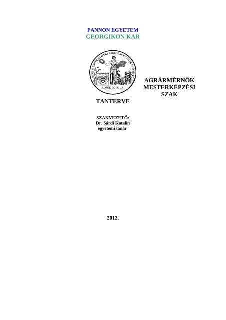 georgikon kar agrármérnök mesterképzési szak ... - Pannon Egyetem