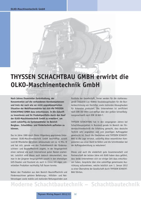 THYSSEN SCHACHTBAU GMBH erwirbt die OLKO ...