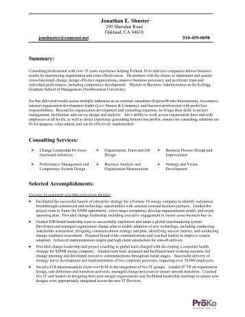 Jonathan E. Shuster Summary: Consulting Services: Selected ...