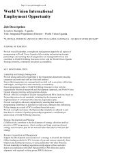 World Vision International Employment Opportunity Job Description