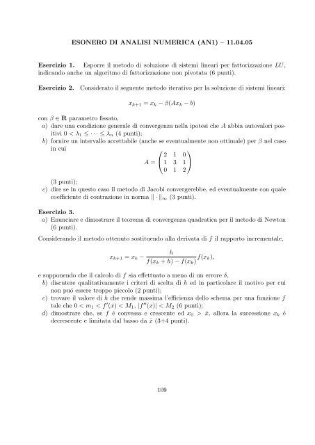 Esercizi svolti di esame ed esonero - Dipartimento di Matematica