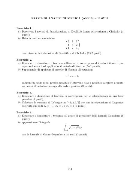 Esercizi svolti di esame ed esonero - Dipartimento di Matematica