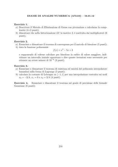 Esercizi svolti di esame ed esonero - Dipartimento di Matematica