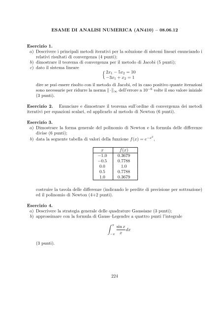 Esercizi svolti di esame ed esonero - Dipartimento di Matematica