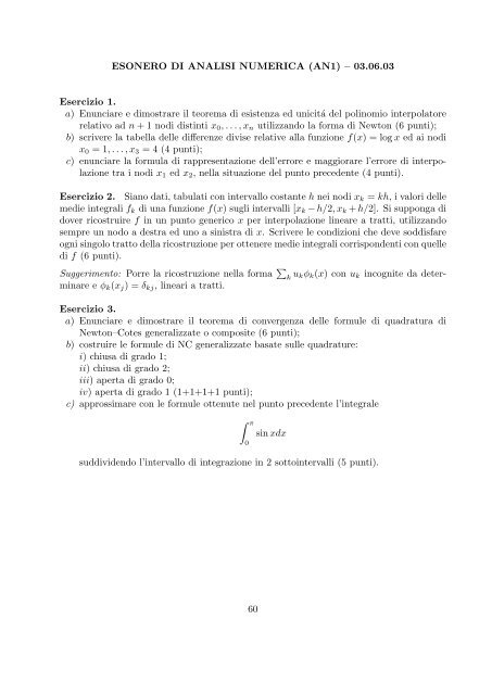 Esercizi svolti di esame ed esonero - Dipartimento di Matematica