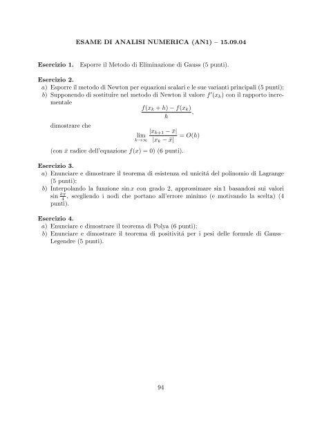 Esercizi svolti di esame ed esonero - Dipartimento di Matematica