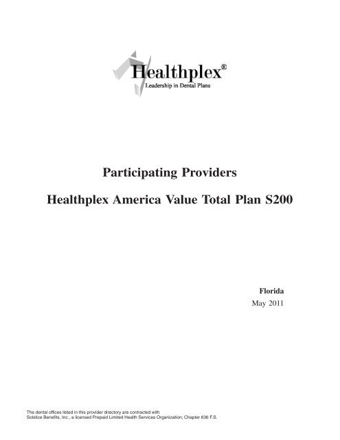 Participating Providers Healthplex America Value Total Plan S200