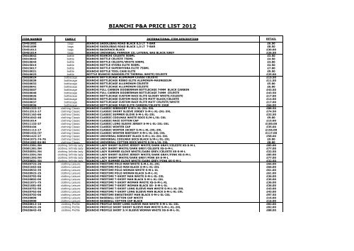 Bianchi price list deals