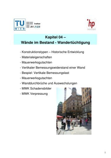 WÃ¤nde im Bestand, WandertÃ¼chtigung - Denkmalpflege TU-Wien