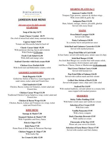 JAMESON BAR MENU - Portmarnock Hotel and Golf Links