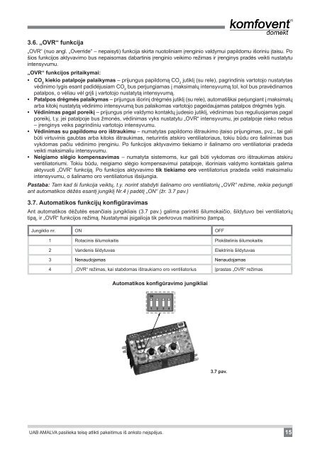 Elektros montavimo ir eksploatavimo instrukcija - komfovent